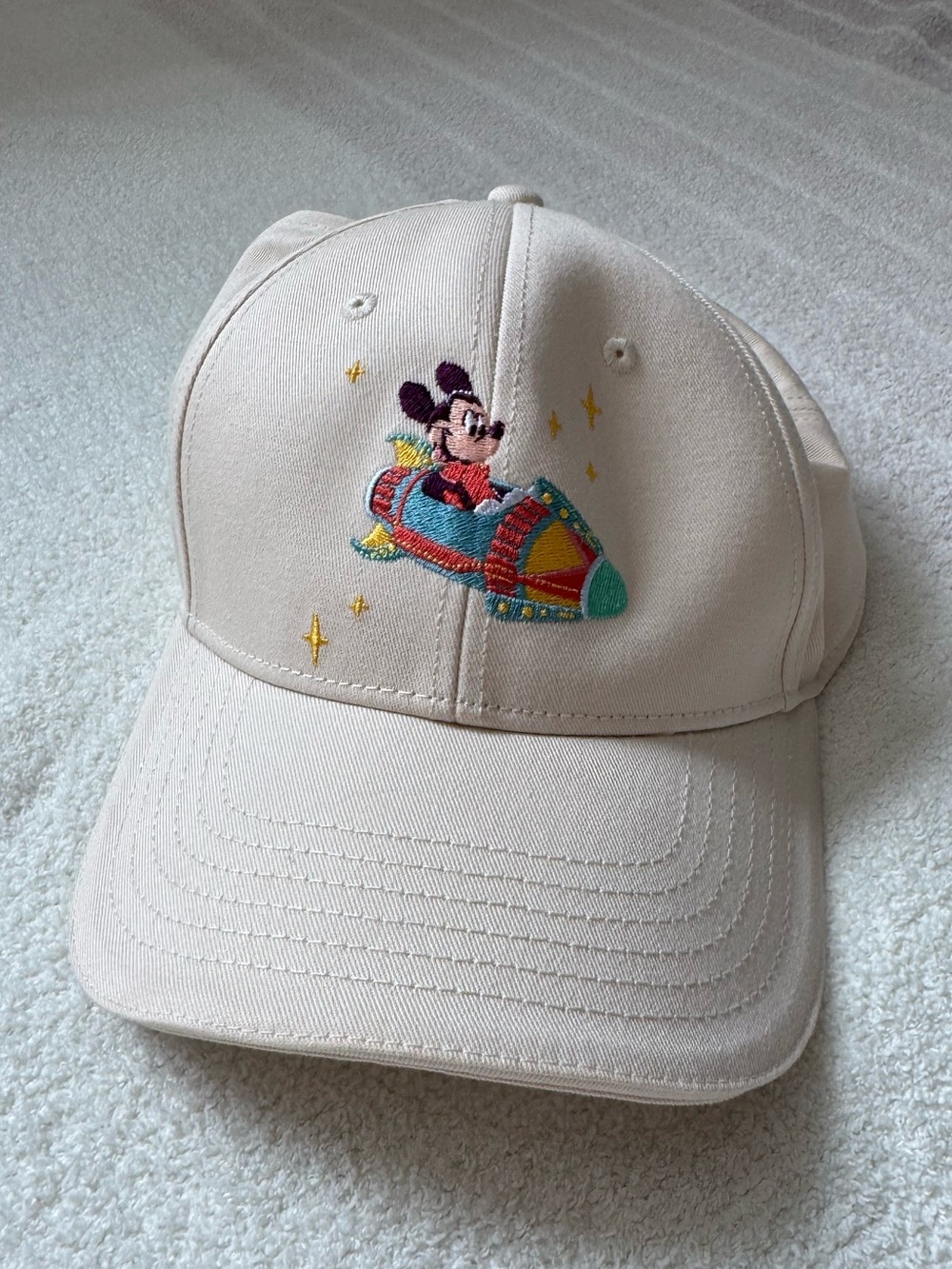 NWOT Disney Beige Baseball Cap with Mickey on Rocket
